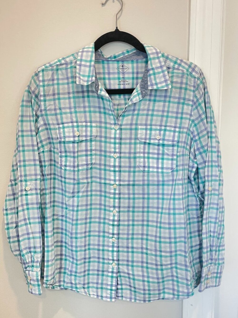 PL 100% Cotton St. John's Bay Camp Shirt style Button Down Blouse w/ Sleeve Tabs